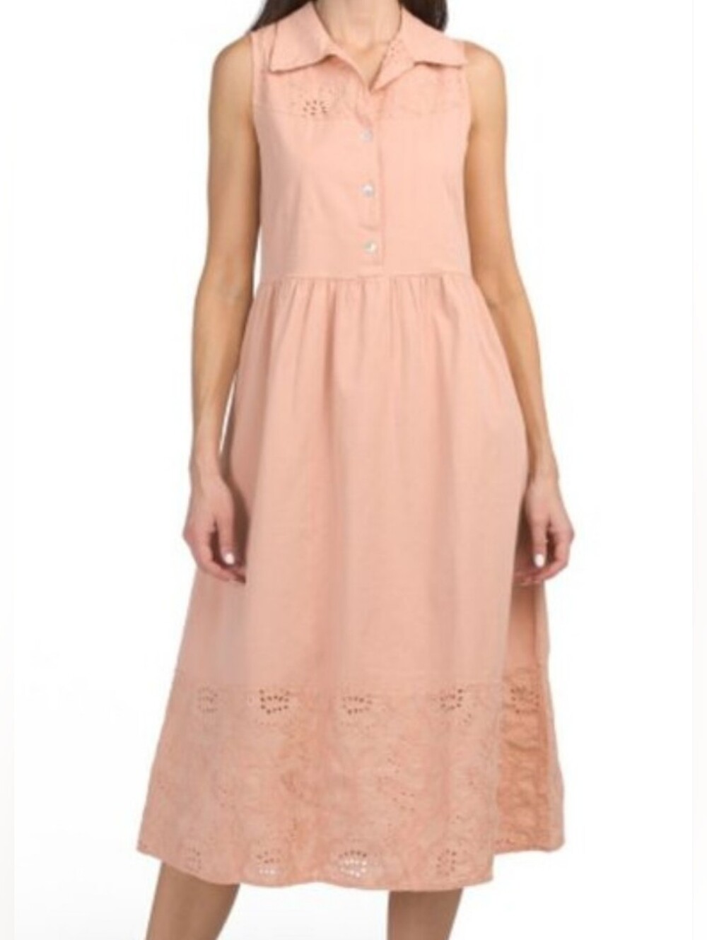 NWT - Terzo Millennio Italy Embroidered Inserts Cotton Stretch Midi Dress-Size M